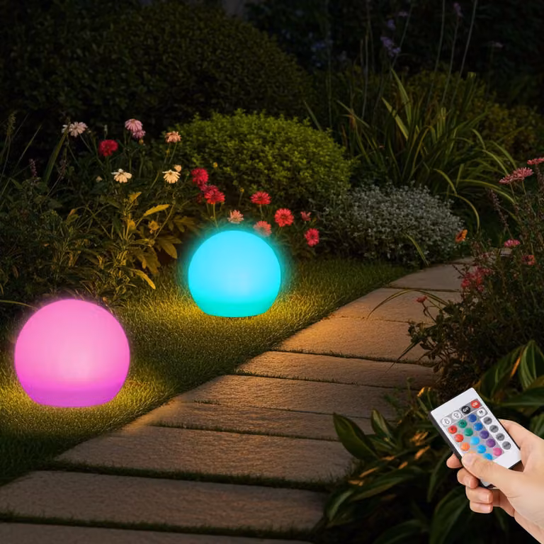 Sfera luminosa a LED solare, diametro 30 cm, RGBW con telecomando, 60 lumen, grado di protezione IP67. Sfera luminosa a cambio colore per giardino e terrazza, resistente alle intemperie e senza fili