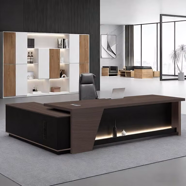 Scrivania a forma di L con spazio contenitivo, dimensioni 140x60x75 cm, colore nero e bianco
