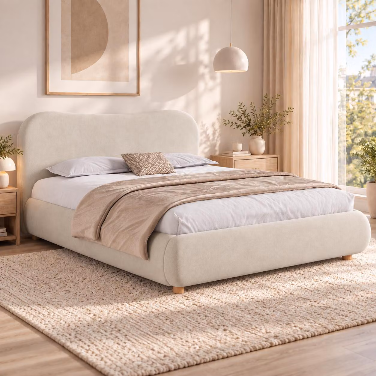 Letto imbottito STILVORA, 180 x 200 cm, con spazio contenitore a sollevamento idraulico, letto matrimoniale con rete a doghe e testiera, letto multifunzionale con gambe in legno massello, rivestito in velluto color crema