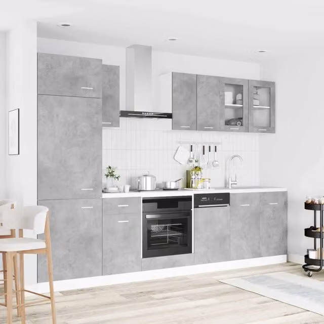 Unità Cucina Lyon 8 pz Grigio Cemento Legno ingegnerizzato 3445842