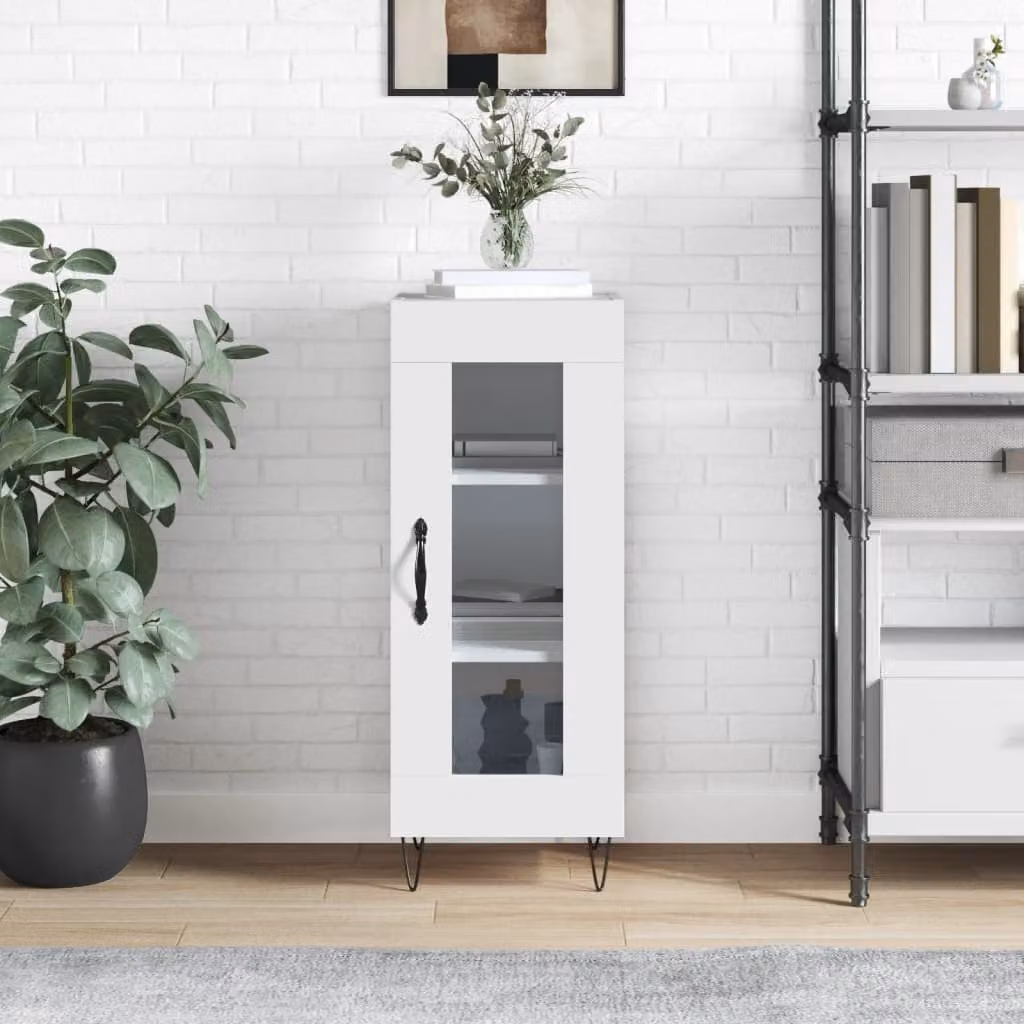 Credenza a parete vidaXL Bianca con ante in vetro e ripiani interni L/P/H: 34,5 x 34 x 90 cm