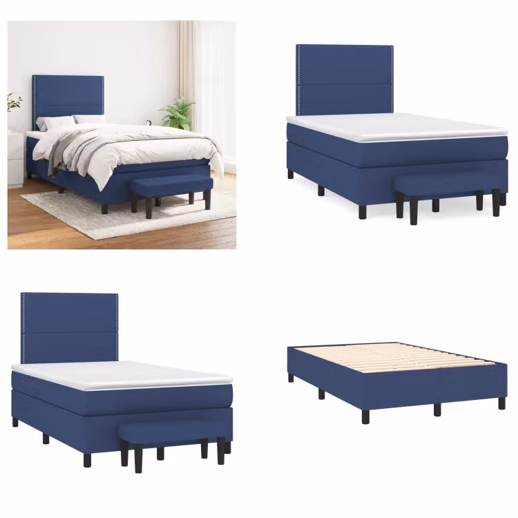 vidaXL Letto a molle con materasso in tessuto blu 120x200 cm - Letto a molle - Boxspringbetten - Bett - Schlafzimmermöbel