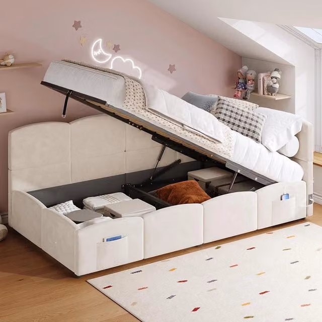 Letto giorno 90x200cm?- Xylo - velluto USB cassetto beige