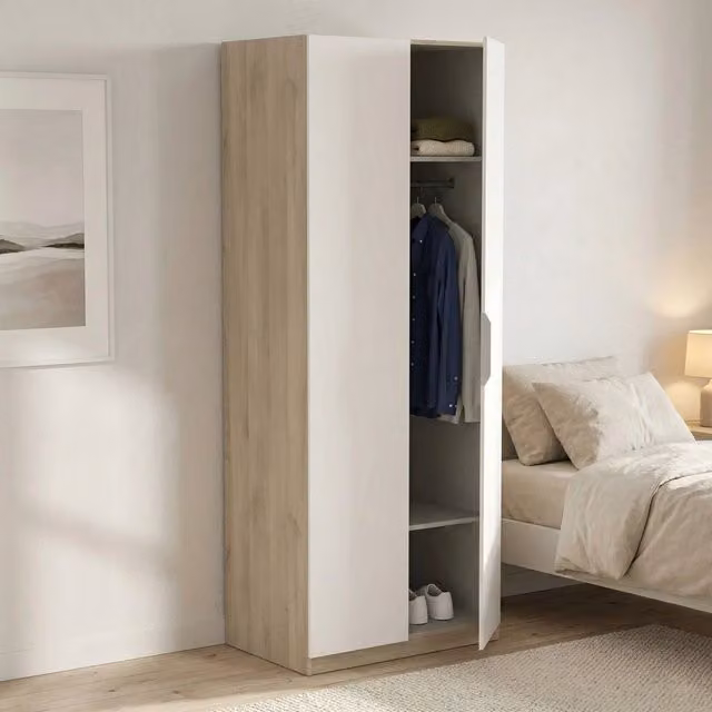 Armadio a 2 ante Fioretta DMORA per camera da letto, Rovere e Bianco opaco, L: 79 cm, P: 51 cm, H: 203 cm
