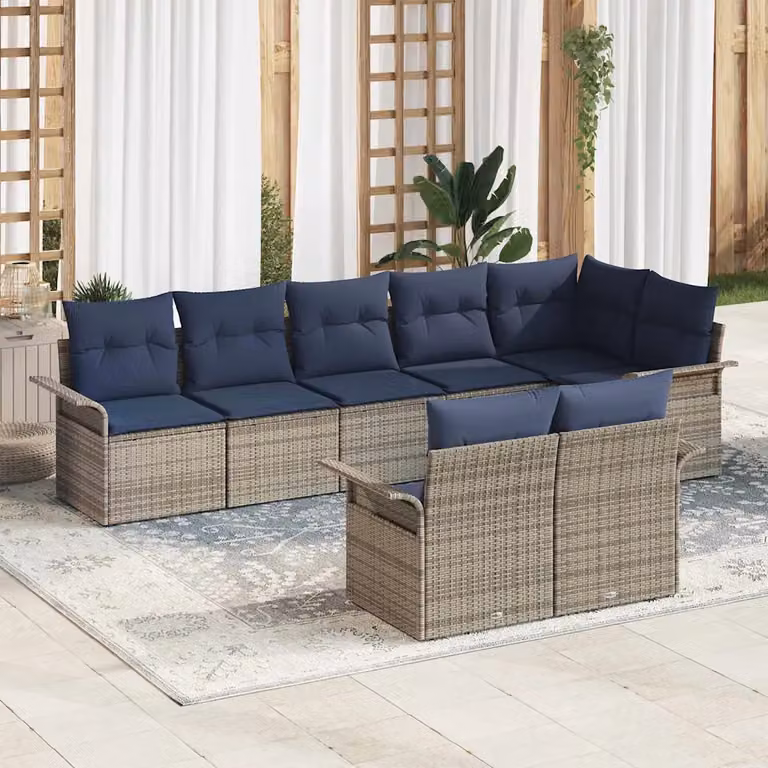 Set Divano da Giardino vidaXL 8 pz a Forma a L con Tavolino, Colore Grigio, Struttura in Metallo e Polyrattan con Cuscini Inclusi