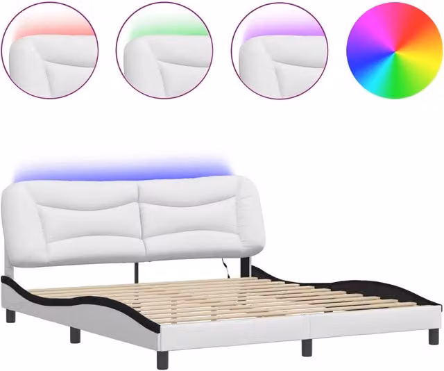 Letto matrimoniale | Letto per adulti | Giroletto con LED senza Materasso Hvar Bianco e Nero 180x200 cm