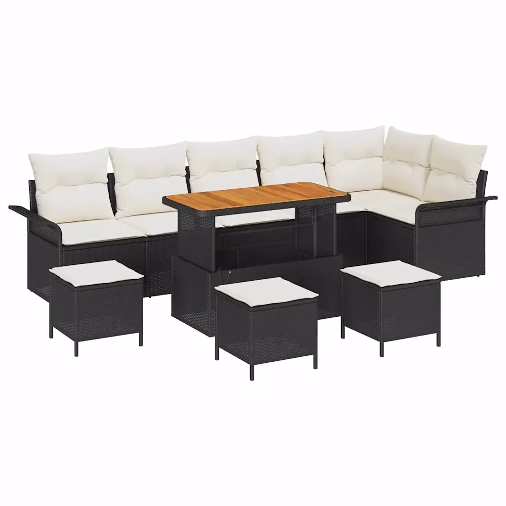 Set Divano da Giardino a L vidaXL da 10 posti con Cuscini Nero e Beige – 2