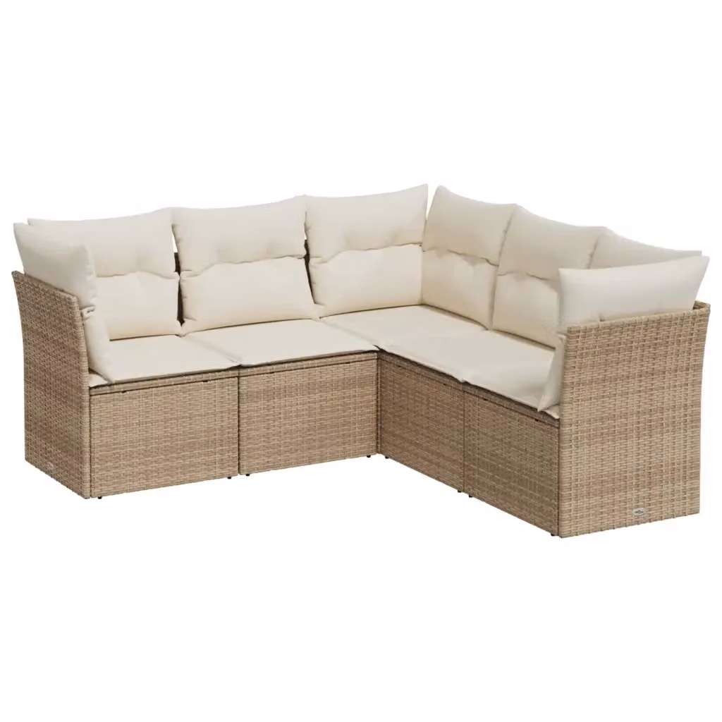 vidaXL Set Divano da Giardino a L da 5 pz in Polyrattan con Cuscini Beige e Struttura in Metallo – 2