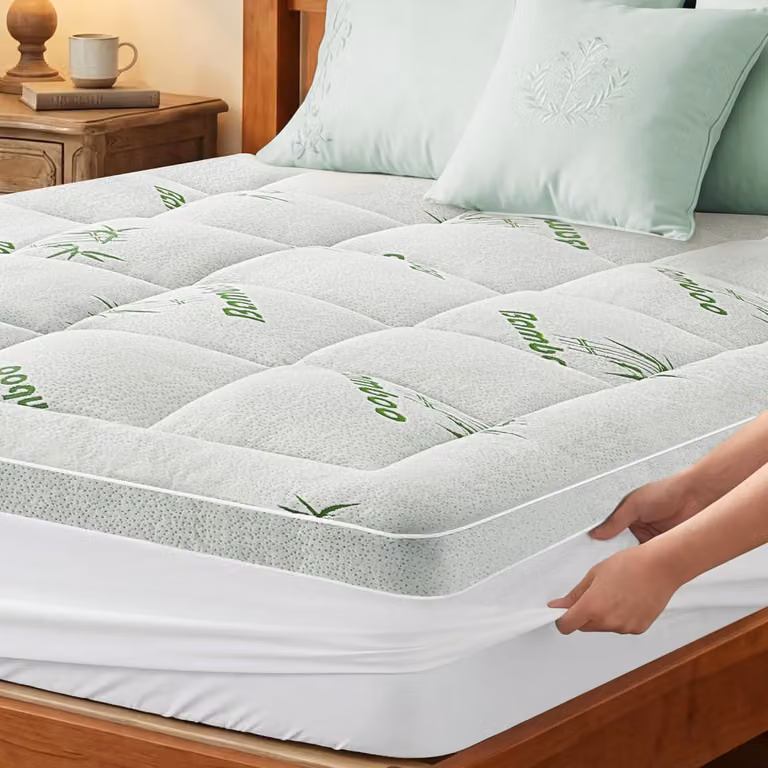 Sottostrato per materasso, 140x200 cm, in Viscosa di bambù (ottenuta da cellulosa di bambù), per letto matrimoniale, traspirante, lavabile