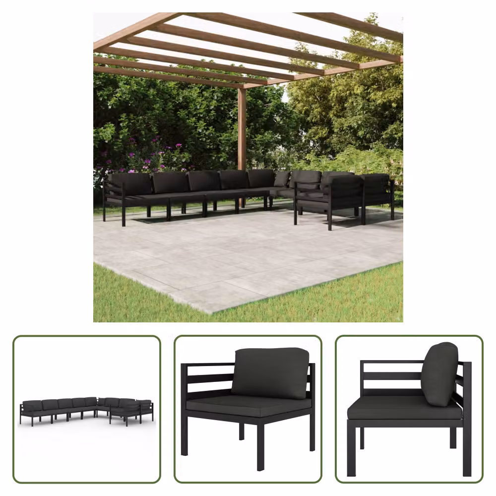 The Living Store Set salotto da giardino 9 pezzi con cuscini alluminio antracite