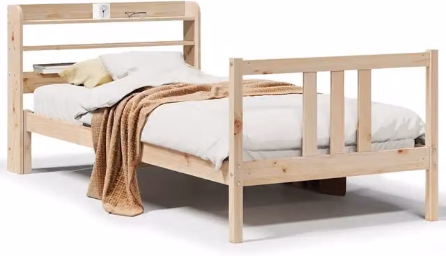 Letto singolo | Letto per adulti | Giroletto con Testiera 90x190 cm in Legno Massello di Pino