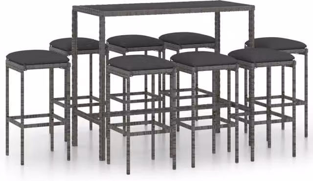 Set da bar da giardino Outsunny in resina intrecciata grigia con 9 pezzi e cuscini