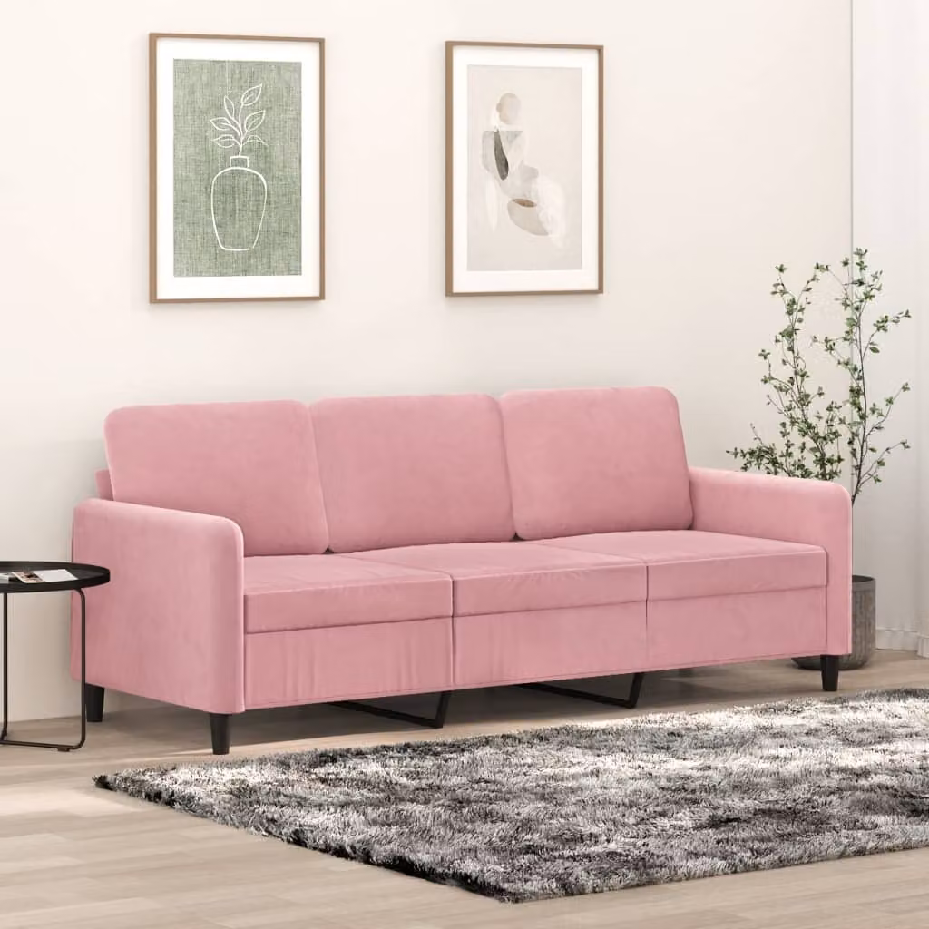 Divano Maison Exclusive, tre posti, rosa, 180 cm, in velluto