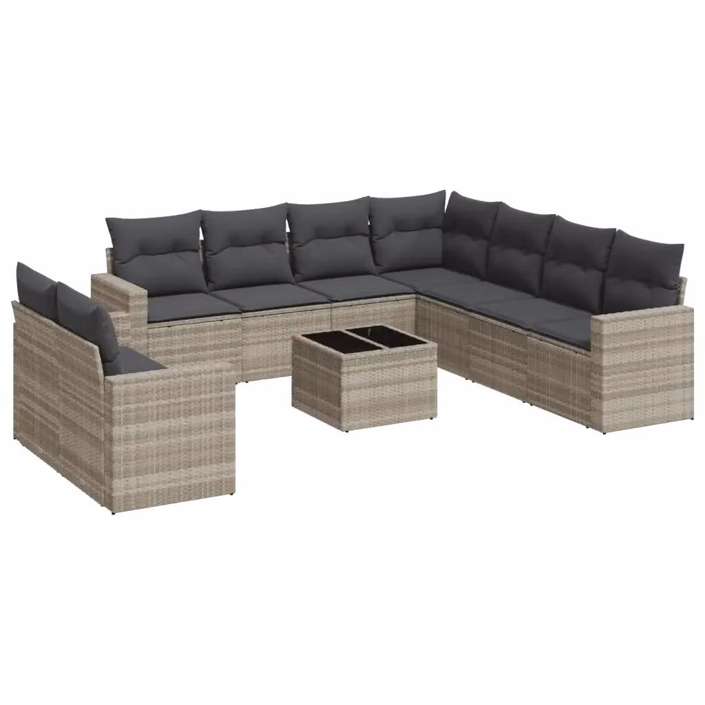 Set Divano da Giardino Moderno VIDAXL in Polyrattan Grigio con 10 Pezzi e Cuscini – 2