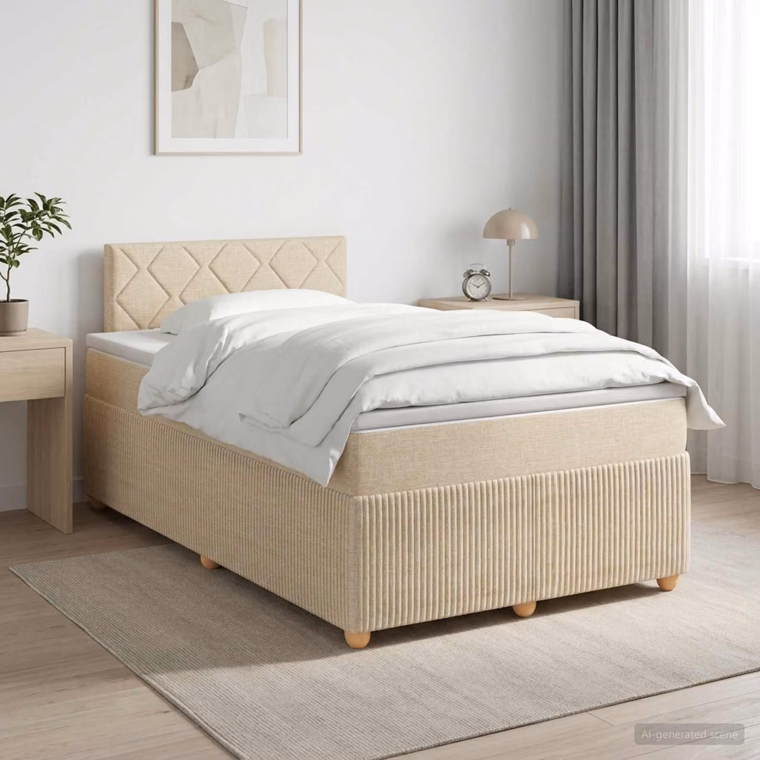 Letto box spring con materasso vidaXL in tessuto beige e bianco, con molle a sacco, L 120 x P 200 cm