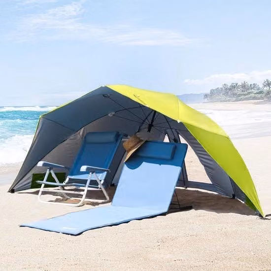 Parasole da spiaggia con finestra e protezione dal vento - tessuto in poliestere UV-resistente - verde