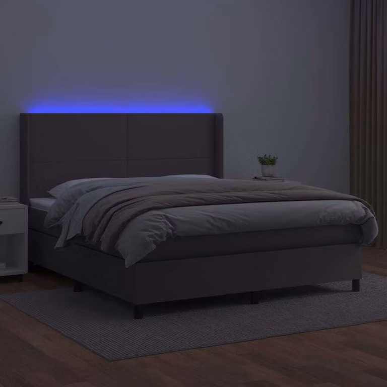 The Living Store Letto a molle con materasso e LED grigio 160x200 cm in ecopelle