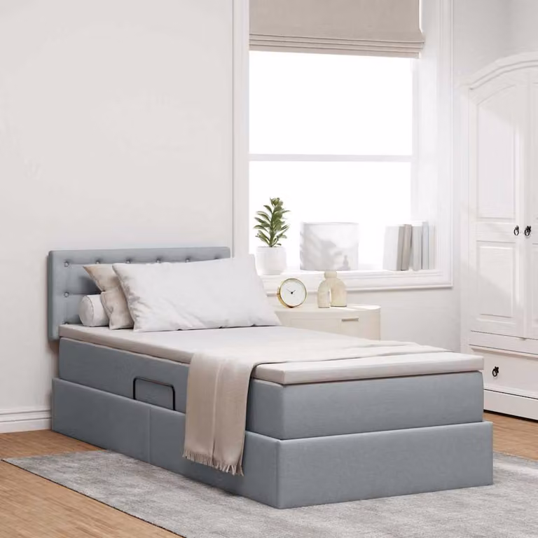 Letto con contenitore e illuminazione LED vidaXL in tessuto Grigio, L/P/H: 90 x 190 cm