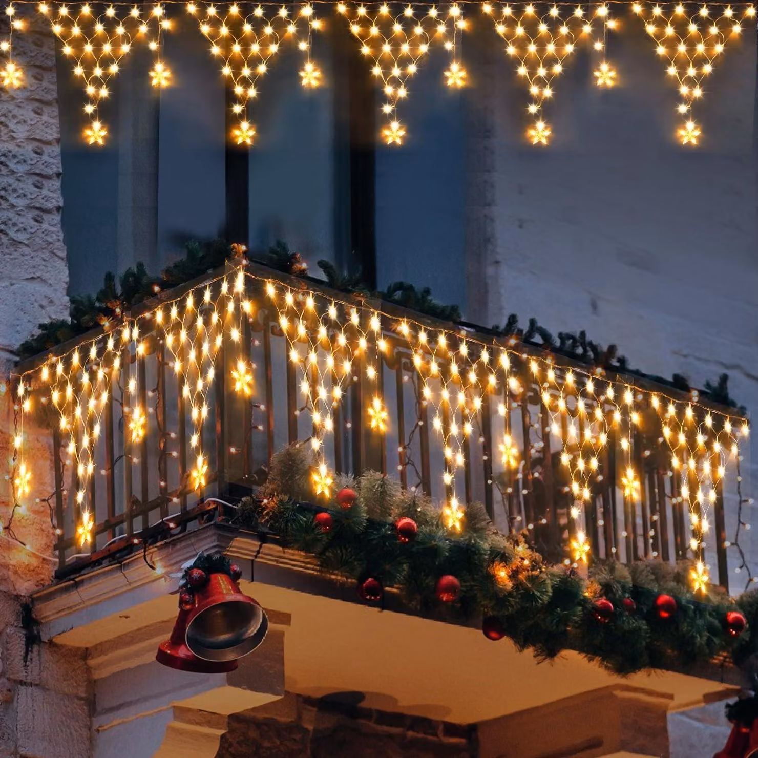 5M LED luci fiabesche con tenda luminosa a stella 8 modalità di luce luci di Natale per la decorazione di Natale recinzione parete festa, bianco caldo