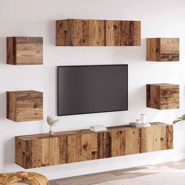 Set Mobile TV 7 pz Montato a Parete Legno Antico in Truciolato 3329209