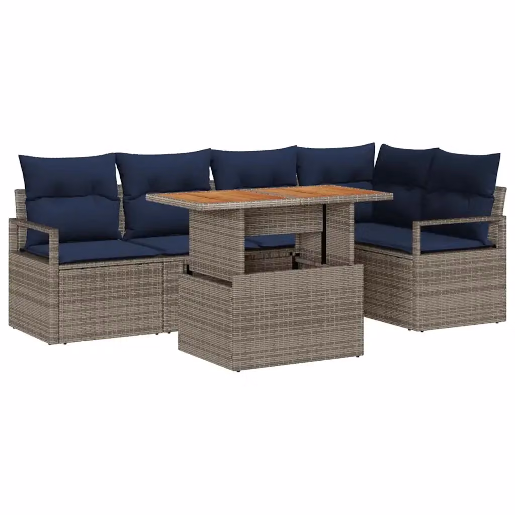 Set Divano da Giardino vidaXL in Polyrattan per 5-6 Persone, Colore Grigio e Blu Navy – 2