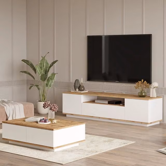 Nepi, set Mobili da Soggiorno Modulabile, Marrone Rovere Nodi