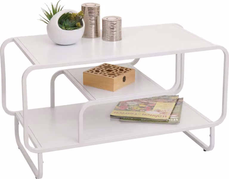 Tavolino HWC-O49, tavolo da salotto, industriale a 3 ripiani, metallo 45x80x40cm ~ bianco