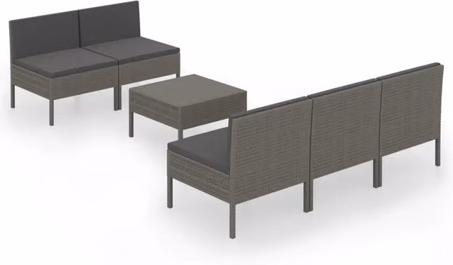Set Salotto da Giardino 9 Pezzi Moderno con Ottoman e Cuscini Imbottiti in Polyrattan Grigio Antracite e Struttura in Metallo