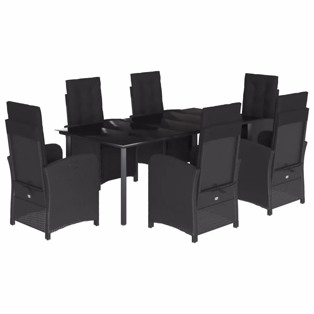 Set da pranzo da giardino vidaXL in polyrattan nero con cuscini e tavolo in vetro per 7 persone – 2