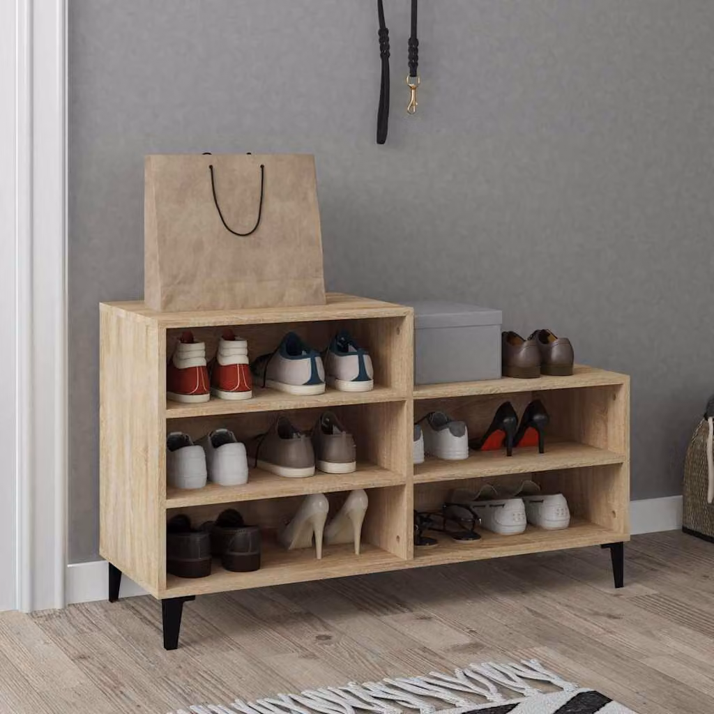 Scarpiera vidaXL in stile industriale in legno e metallo, colore rovere, L 102 x P 36 x H 60 cm