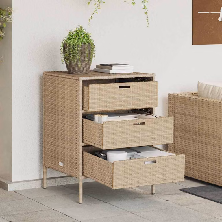 Armadietto Portaoggetti da Giardino vidaXL in Polyrattan Beige L: 55 cm, P: 59 cm, H: 80 cm