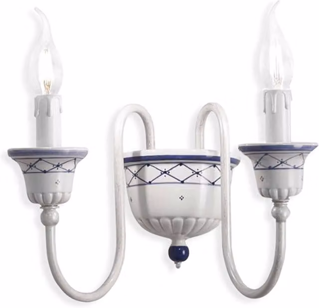 Applique Classica Sanremo Metallo E Ceramica Bianco Sfumato Argento 2 Luci E14