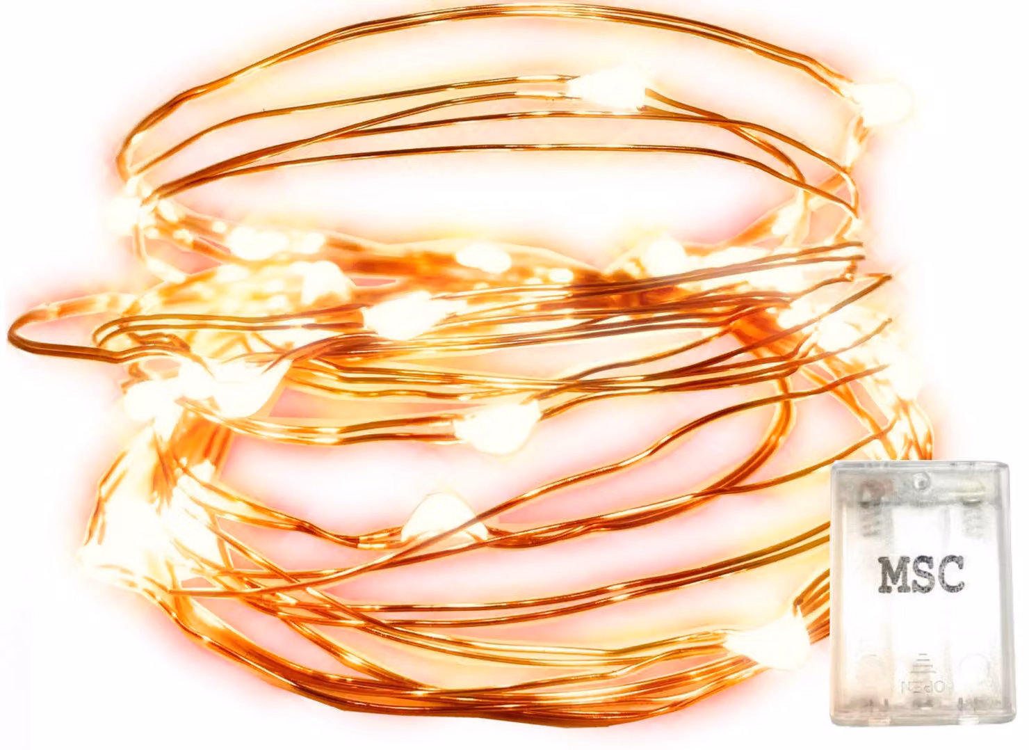 Catena luminosa con 30 LED a luce calda, filo di rame, alimentazione a batteria