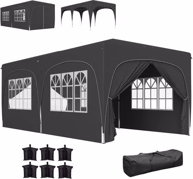 Gazebo Pieghevole 6x3 m con Pannelli Laterali UPF50+ ¨C zephmum ¨C Grigio Scuro