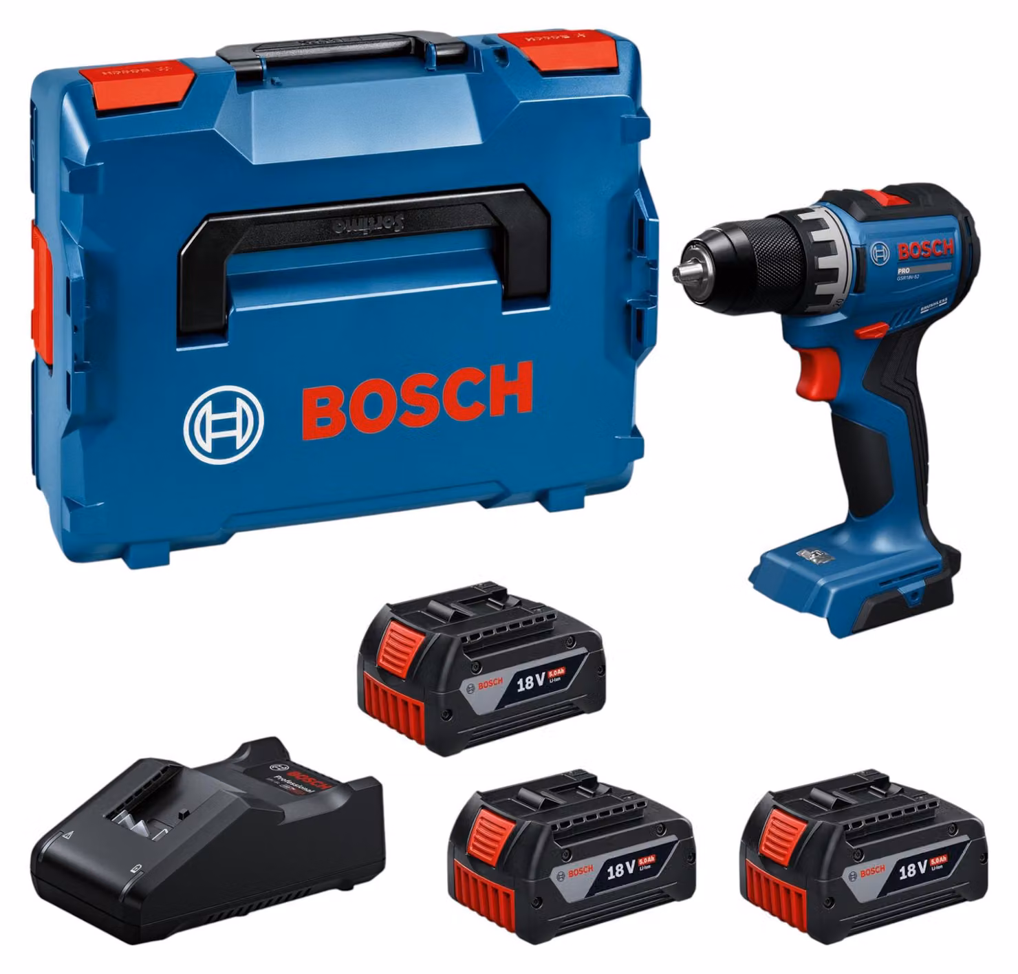 Trapano avvitatore a batteria Bosch GSR 18V-52 Professional 18 V 70 Nm (06019S0027) Brushless + 3 batterie da 5,0 Ah + caricabatterie + L-Boxx