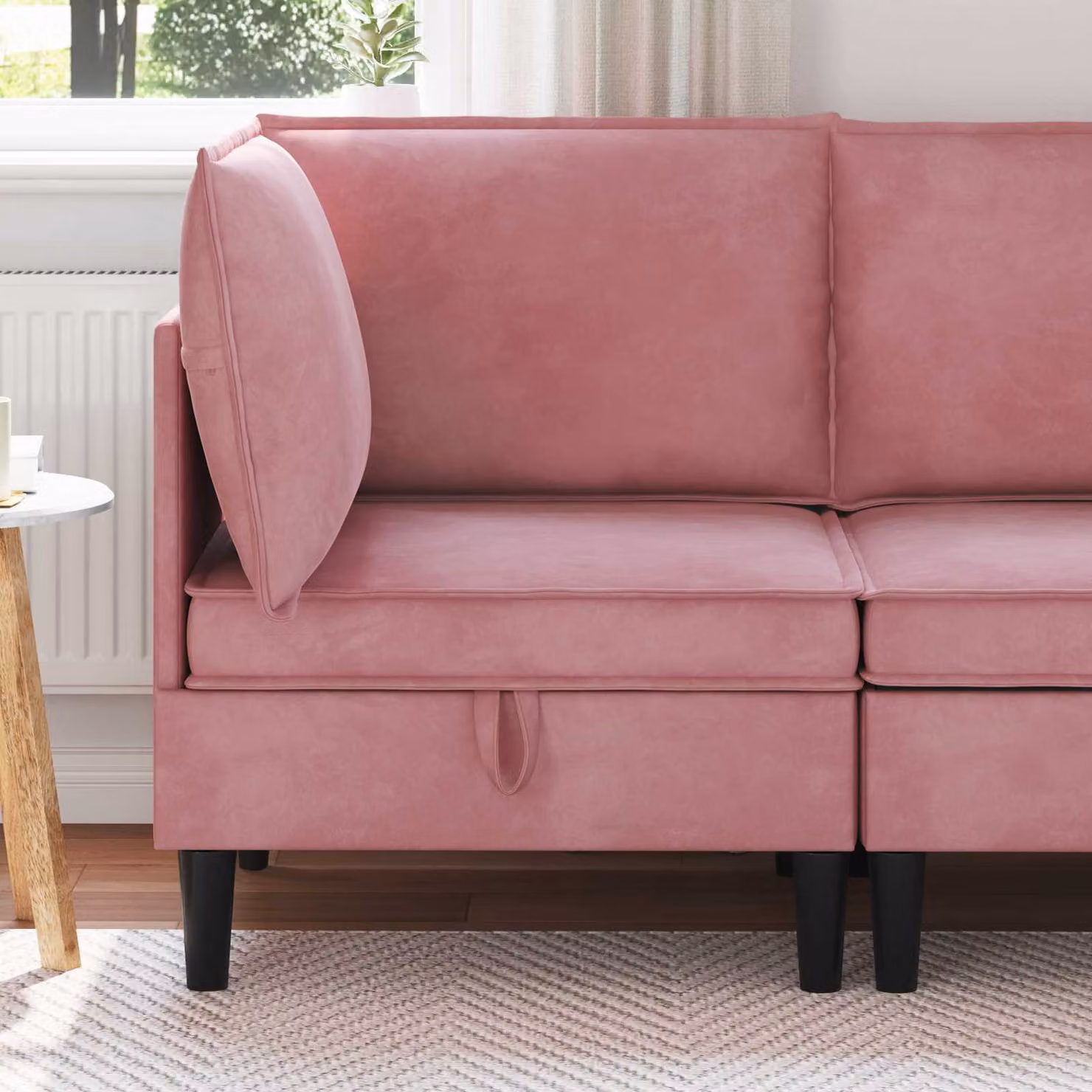 Divano moderno vidaXL con contenitore in velluto rosa e dettagli neri
