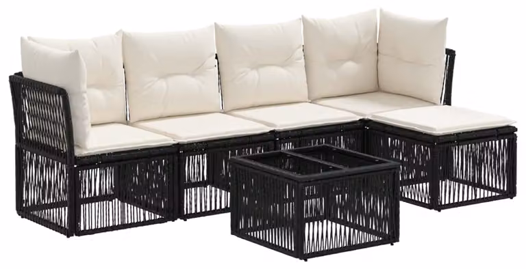 Set Divano da Giardino 6 pcs Nero polyrattan