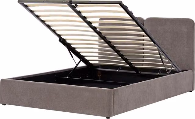 Letto ottomano color tortora in tessuto di ciniglia 160 x 200 cm Testiera imbottita Rete a doghe sollevabile