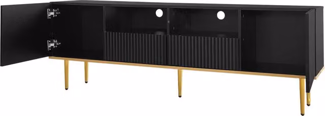 Mobile TV Chicfurn moderno con 2 cassetti e 2 vani, finitura dorata e nera, apertura One-Click per soggiorno, L: 165 cm, P: 36 cm, H: 55 cm – 1