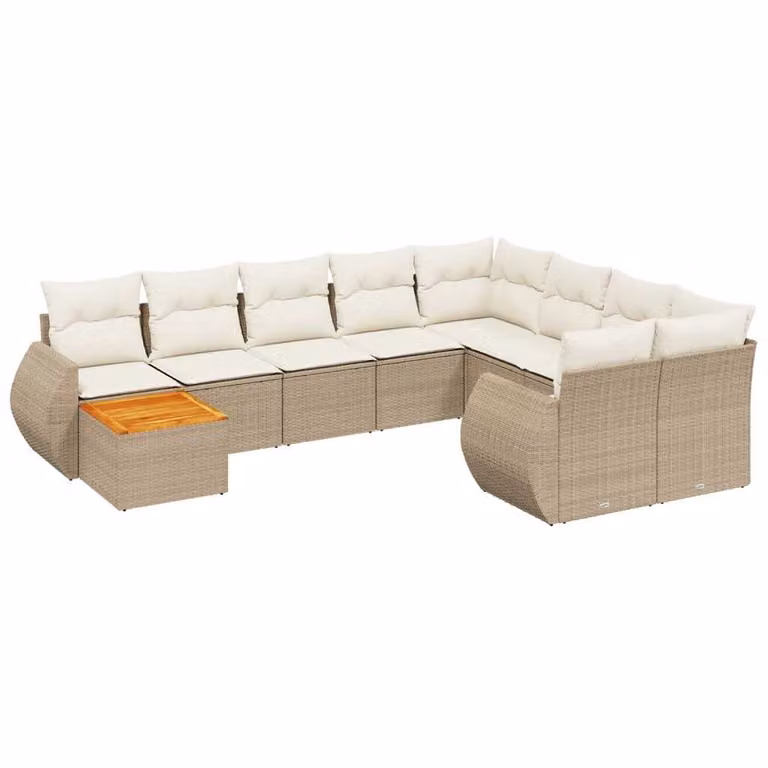 Set Divano da Giardino 10 pz con Cuscini Beige in Polyrattan