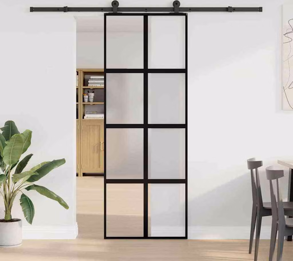 Porta Scorrevole Ferramenta 76x205 cm Vetro Temperato Alluminio