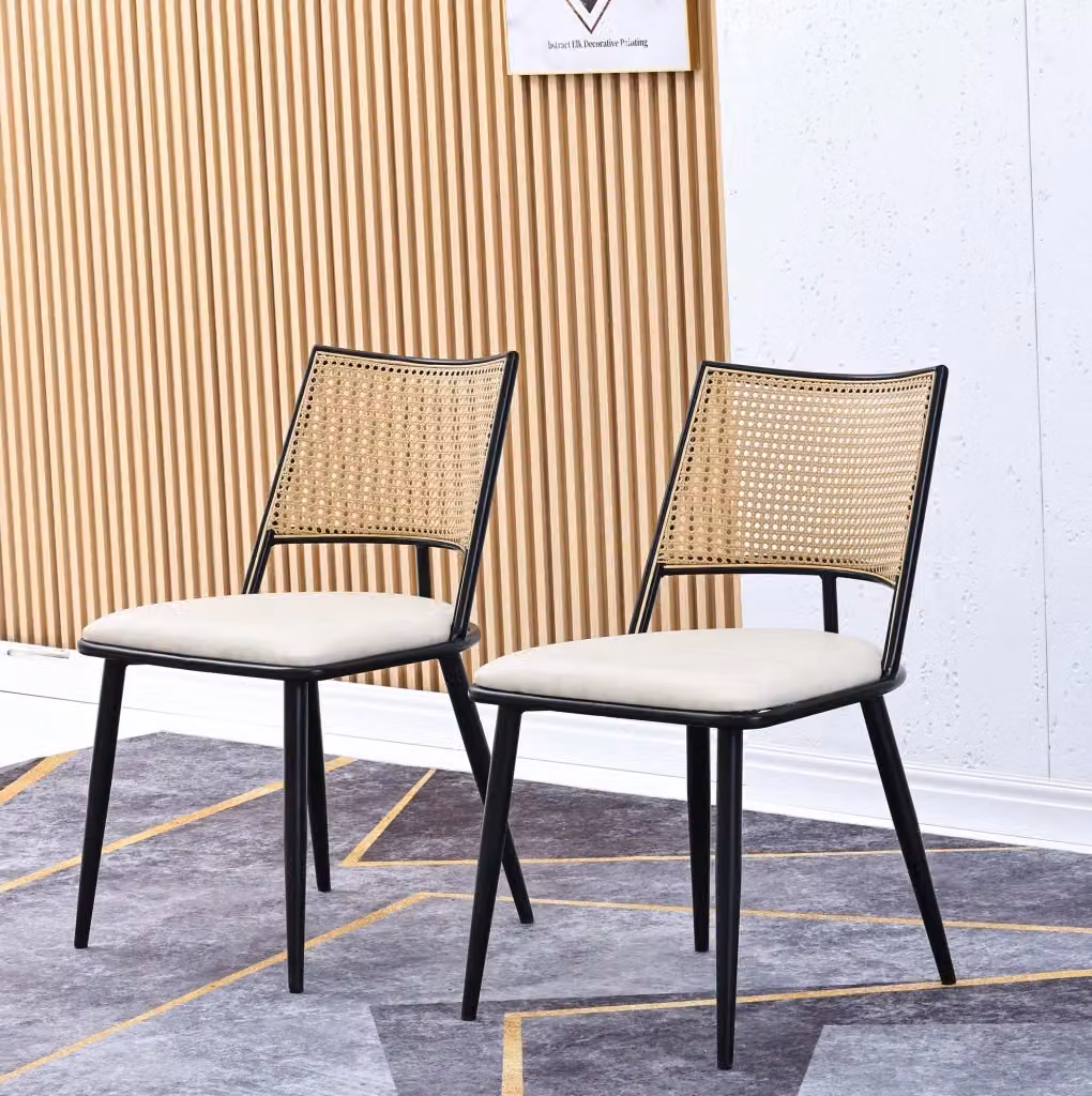Set di 2 sedie da pranzo MODFU con seduta in ecopelle e schienale in rattan, nere – 2