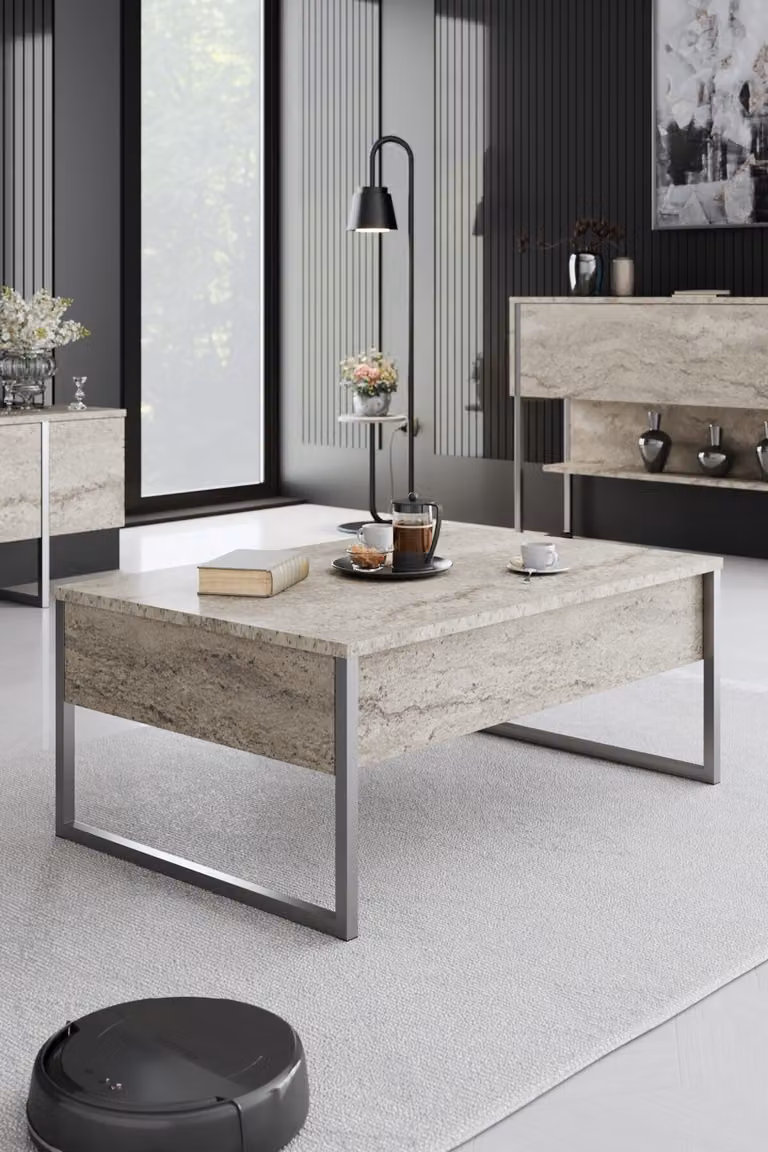 Skye Decor, Luxe - Travertino, Argento, Tavolini, Travertino, 90 x 40 x 60 cm