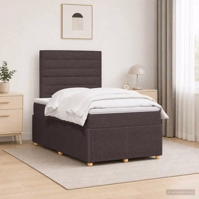 Letto Box Spring vidaXL con Materasso Ibrido e Illuminazione LED, Colore Marrone e Bianco, L/P: 120 x 200 cm – 1