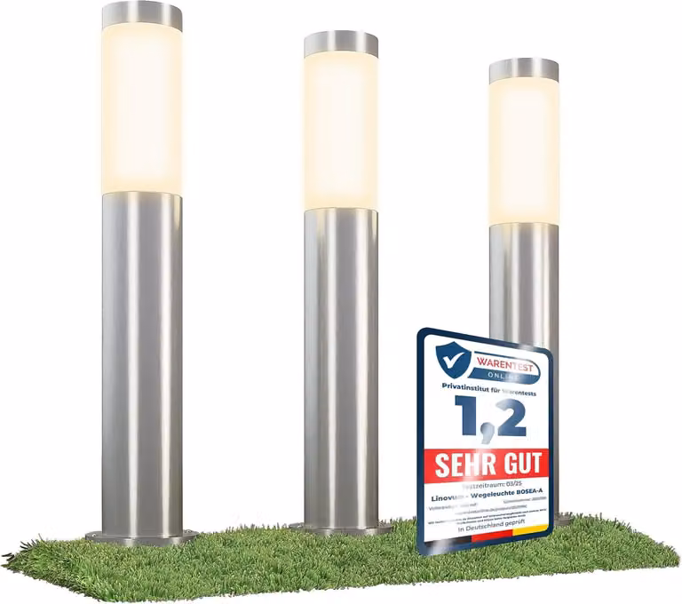 Illuminazione esterna per portici, in acciaio inossidabile, grado di protezione IP44, set da 3 pezzi, altezza 50 cm, con attacco E27, ideale per l'esterno