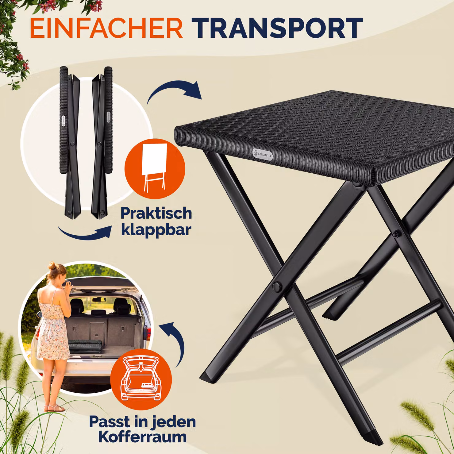 Set da 2 sgabelli pieghevoli Roma Casaria in polyrattan nero con struttura in metallo – 2