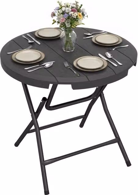 Tavolo da giardino pieghevole rotondo 4 persone ¨C Xylo ¨C effetto legno grigio antracite 80x80x73