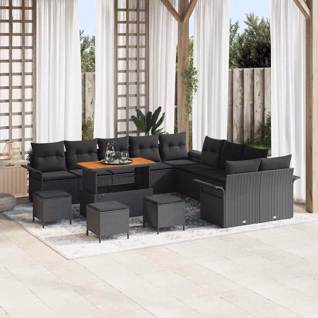 Maison Exclusive - Set da giardino composto da 14 pezzi, divano in rattan sintetico nero