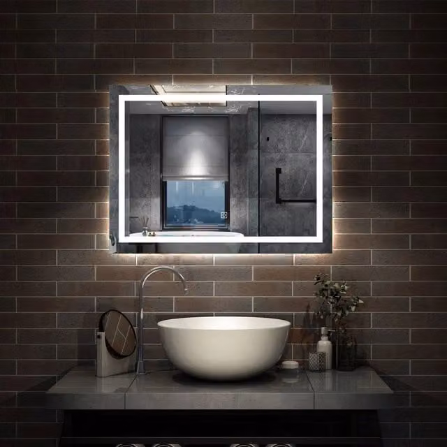 Specchio rettangolare Aica Italy con luce LED dimmerabile, funzione antiappannamento e comando touch, colore bianco, L: 80 cm, H: 60 cm