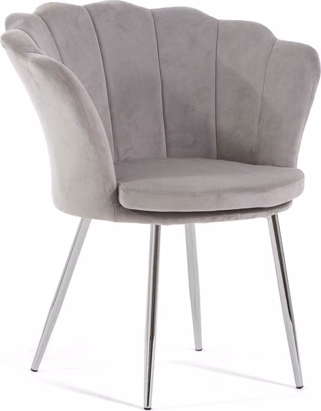 Sedia in velluto SHELLY a forma di conchiglia con seduta imbottita e gambe in metallo dorato, design elegante e raffinato - grigio chiaro/argento